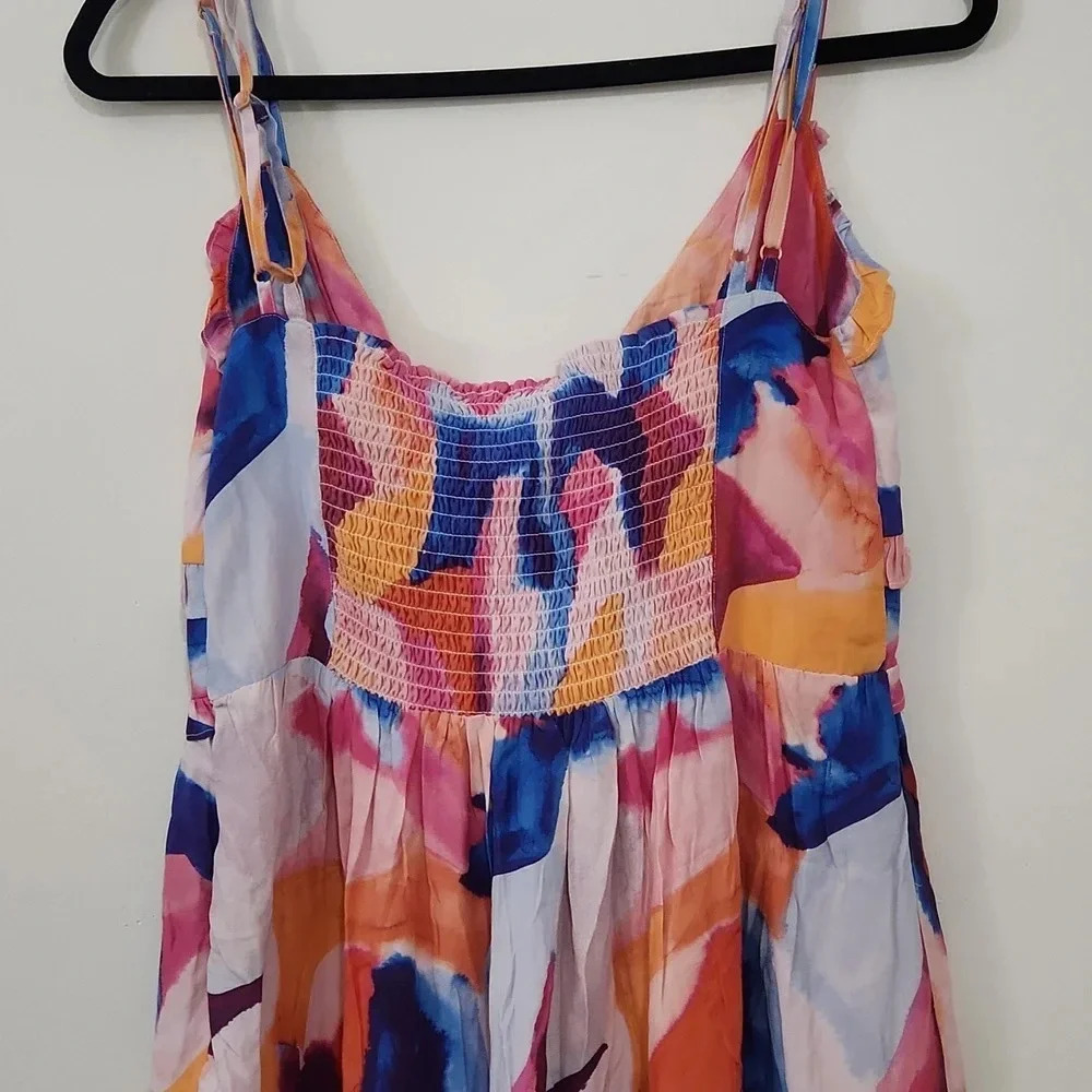 French Connection Tiered Mini Cami Dress Ruffles pink blue orange 6 - Picture 7 of 7